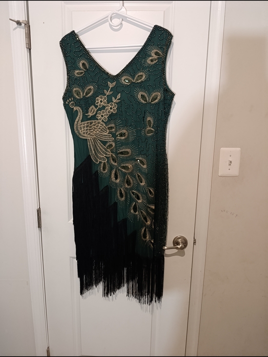 Sweetv Dresses & Skirts - Green Beaded Peacock Fringe Midi Dress
